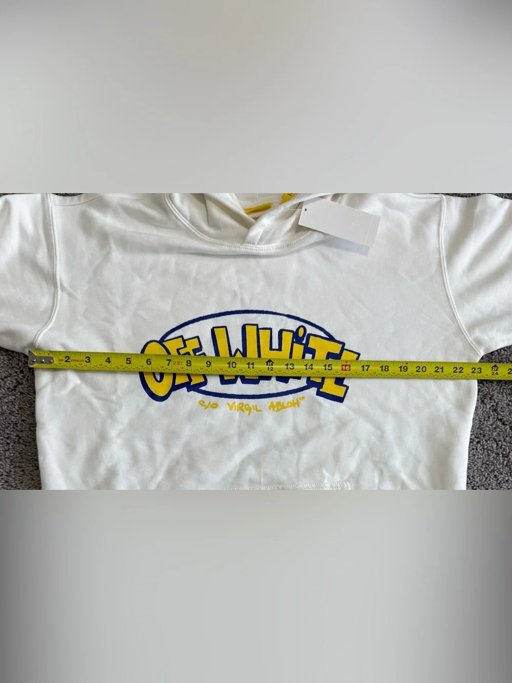 Off White Arrows Doodle Graphic Logo Hoodie Yellow White Big Kids Size XL (16)